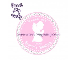 Girl Baptism stickers,Girl Christening thank you tags,(6)